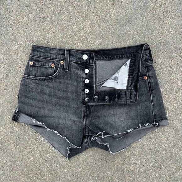 Levi’s 501 button fly cut off festival Jean shorts black 27 - Picture 1 of 6